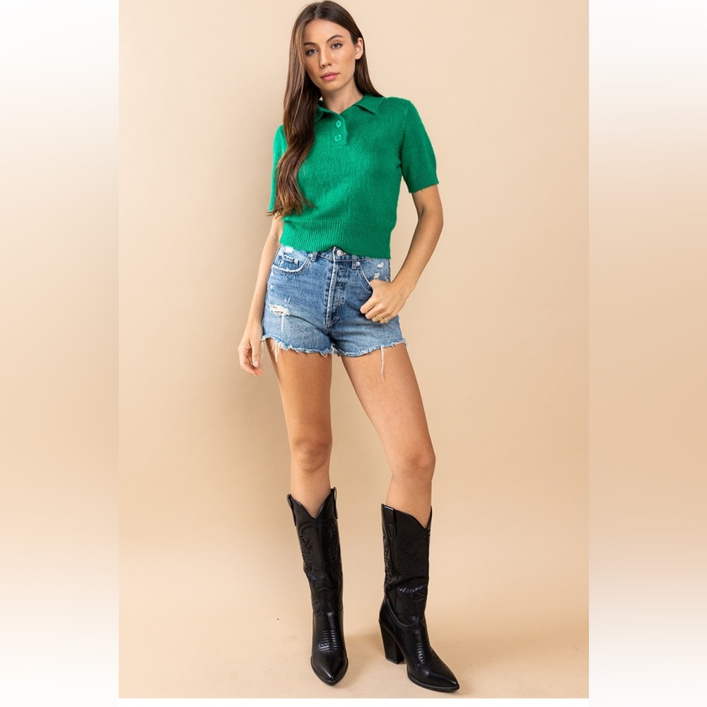 37 Soft Angora Knit Short Sleeve Sweater Top - Picture 5 of 5